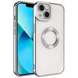 Apple iPhone 14 Plus Kılıf Kamera Korumalı Logo Gösteren Zore Omega Kapak Gümüş