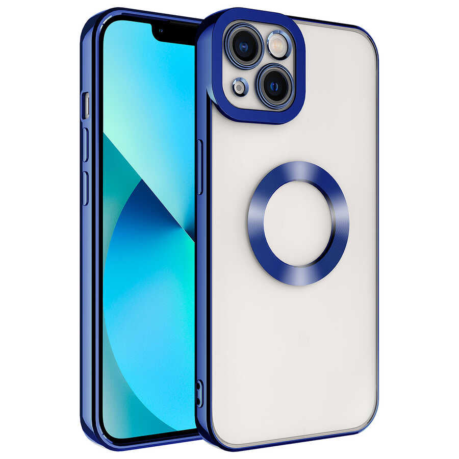 Apple iPhone 14 Plus Kılıf Kamera Korumalı Logo Gösteren Zore Omega Kapak Mavi