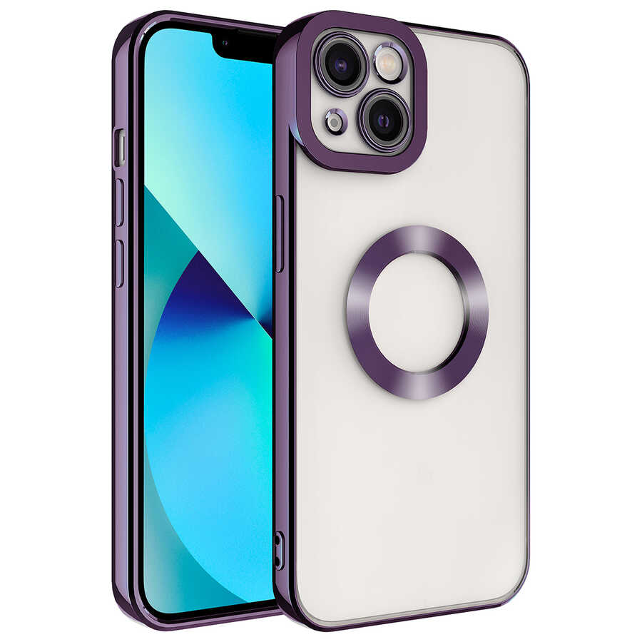 Apple iPhone 14 Plus Kılıf Kamera Korumalı Logo Gösteren Zore Omega Kapak Derin Mor