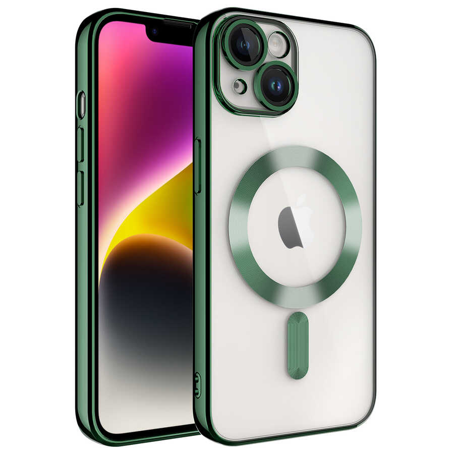 Apple iPhone 14 Plus Kılıf Kamera Korumalı M-safe Wireless Şarj Özellikli Zore Demre Kapak Gold