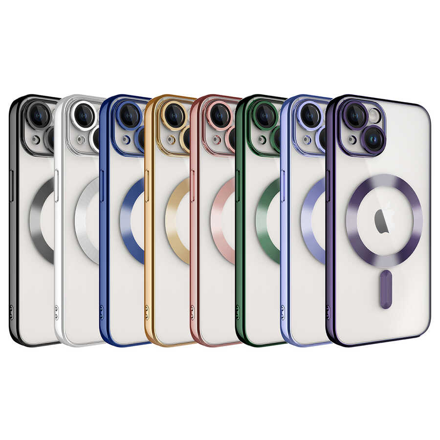 Apple iPhone 14 Plus Kılıf Kamera Korumalı M-safe Wireless Şarj Özellikli Zore Demre Kapak Rose Gold