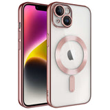 Apple iPhone 14 Plus Kılıf Kamera Korumalı M-safe Wireless Şarj Özellikli Zore Demre Kapak Rose Gold