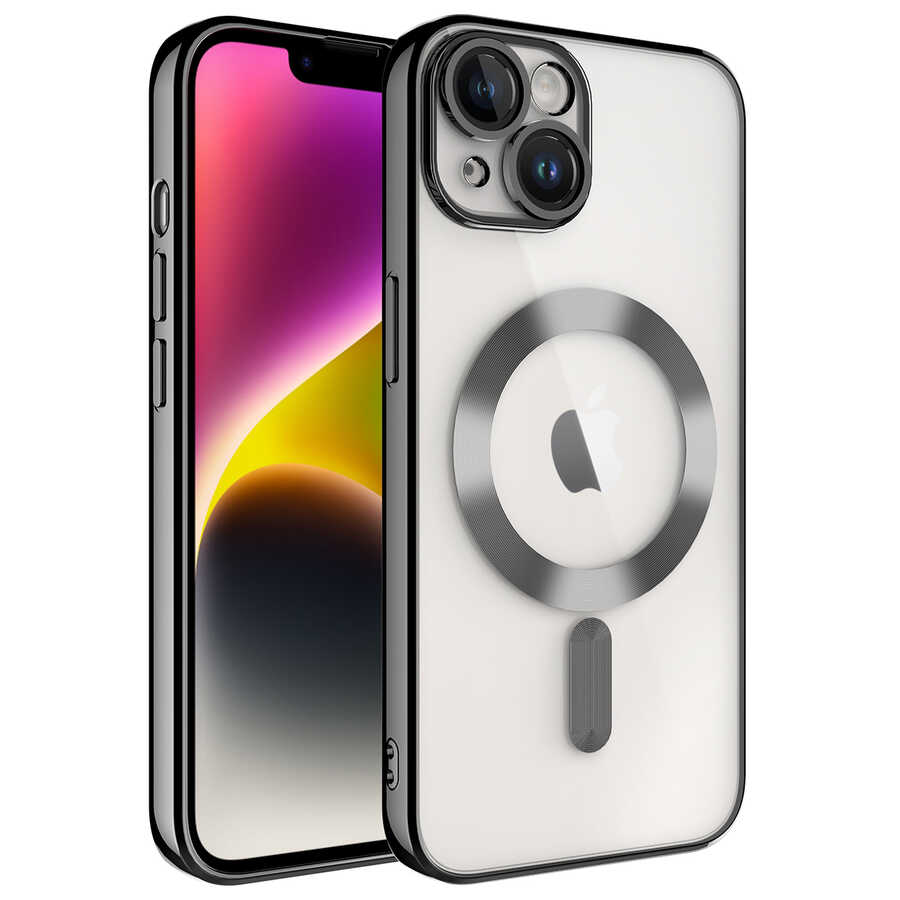 Apple iPhone 14 Plus Kılıf Kamera Korumalı M-safe Wireless Şarj Özellikli Zore Demre Kapak Siyah