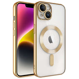 Apple iPhone 14 Plus Kılıf Kamera Korumalı M-safe Wireless Şarj Özellikli Zore Demre Kapak Gold