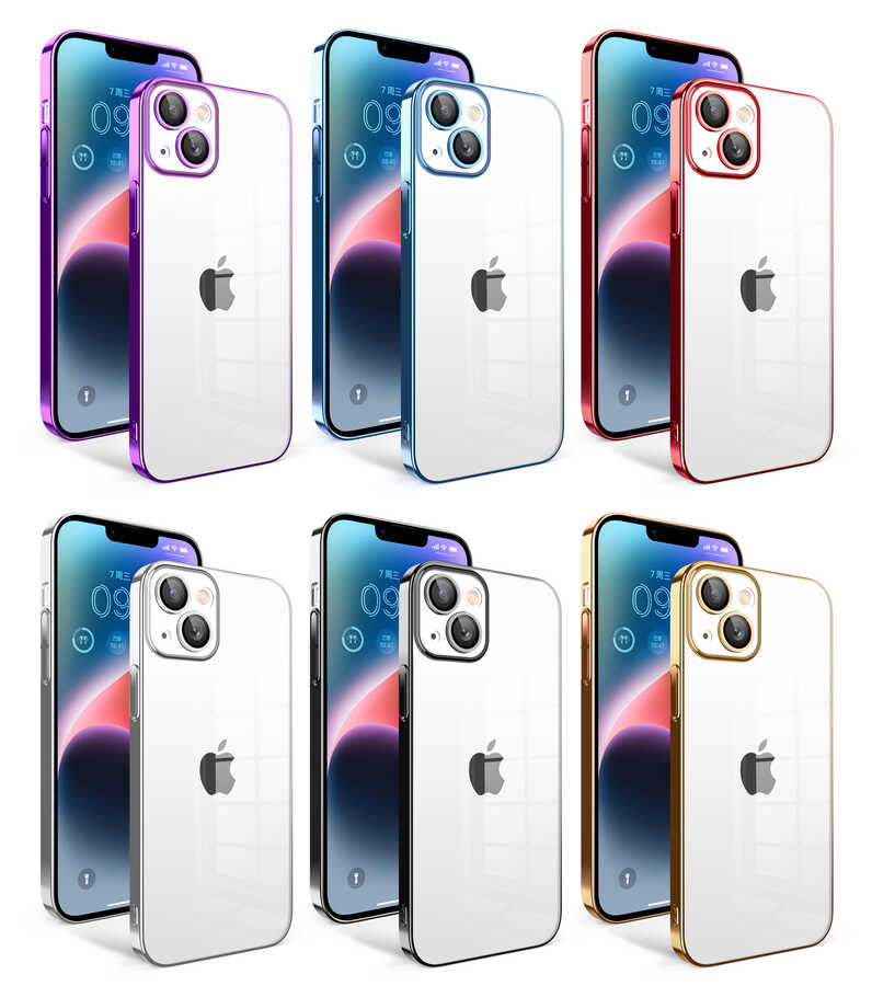 Apple iPhone 14 Plus Kılıf Kamera Korumalı Renkli Çerçeveli Zore Garaj Kapak Gold