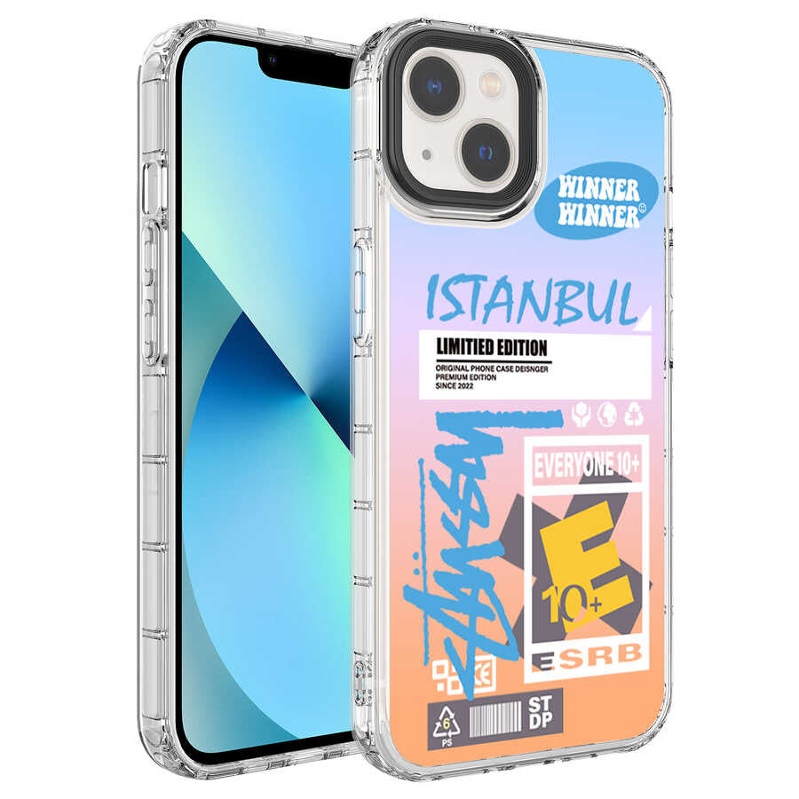 Apple iPhone 14 Plus Kılıf Kamera Korumalı Renkli Desenli Sert Silikon Zore Korn Kapak NO3