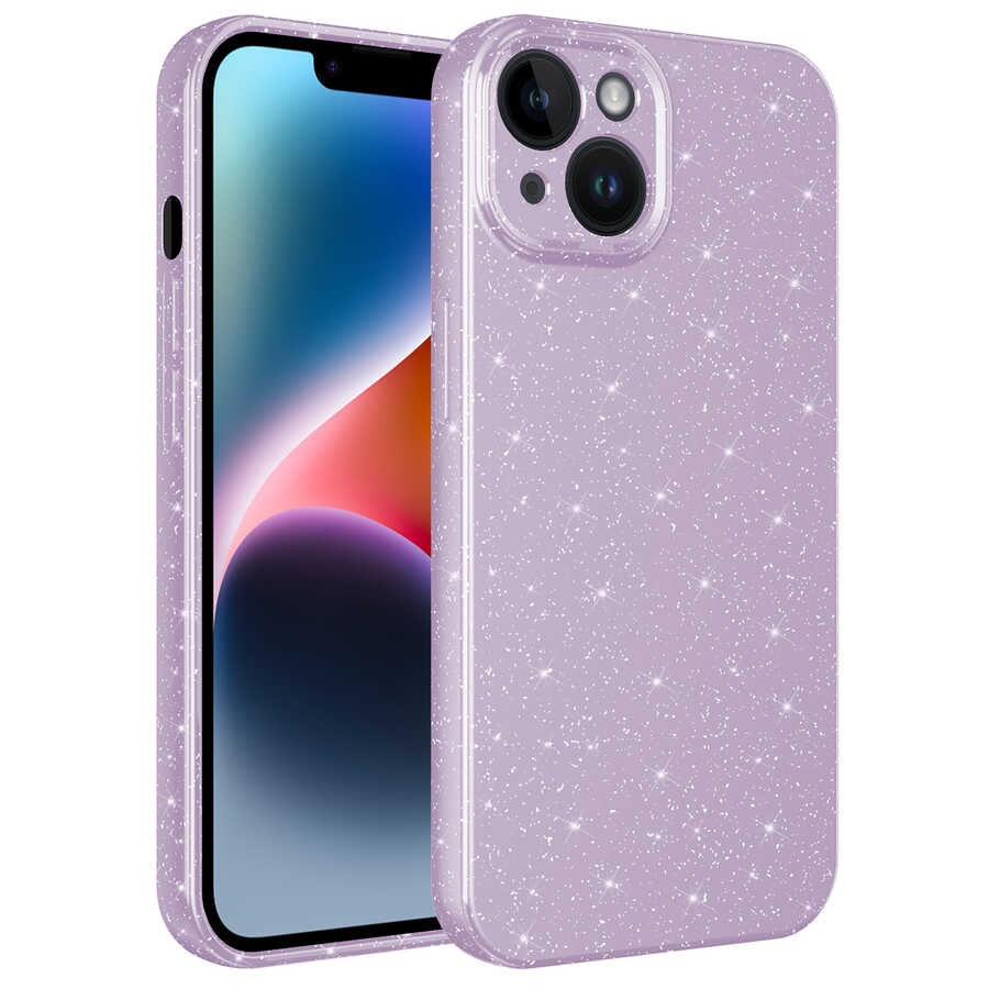 Apple iPhone 14 Plus Kılıf Kamera Korumalı Simli Lüks Zore Koton Kapak Lila