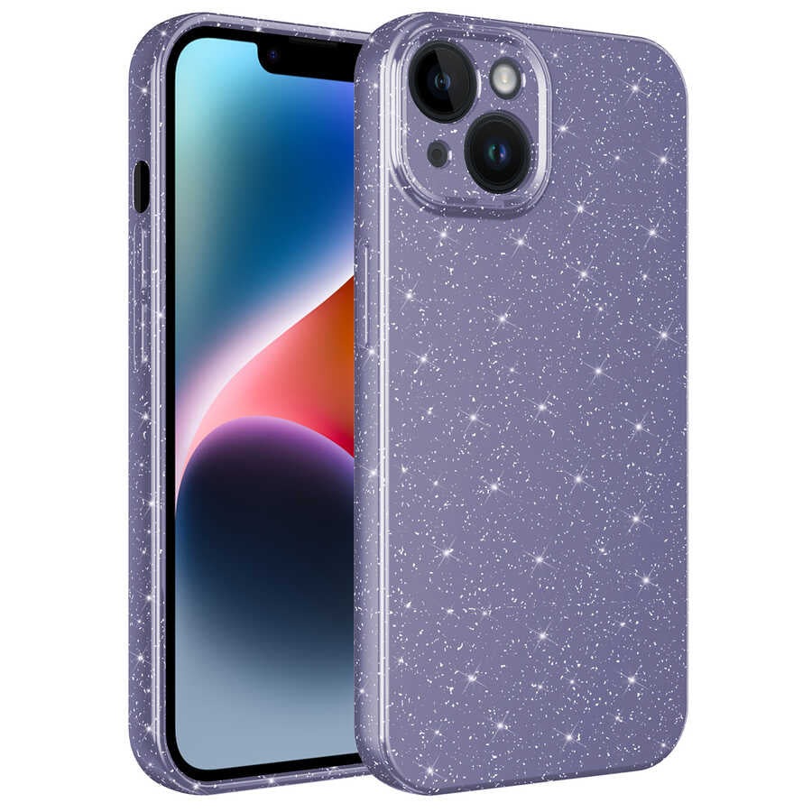 Apple iPhone 14 Plus Kılıf Kamera Korumalı Simli Lüks Zore Koton Kapak Mor