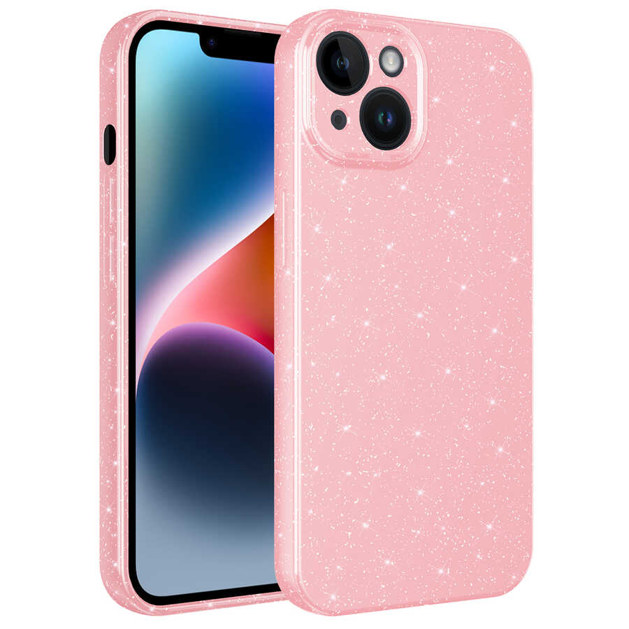 Apple iPhone 14 Plus Kılıf Kamera Korumalı Simli Lüks Zore Koton Kapak Pembe