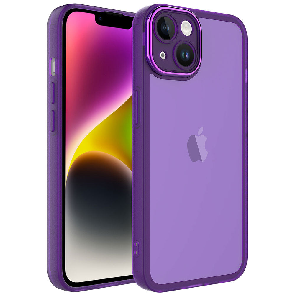 Apple iPhone 14 Plus Kılıf Kamera Korumalı Transparan Zore Post Kapak Derin Mor