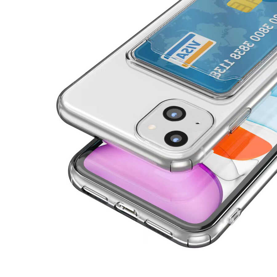Apple iPhone 14 Plus Kılıf Kartlıklı Şeffaf Zore Setra Clear Silikon Kapak Renksiz