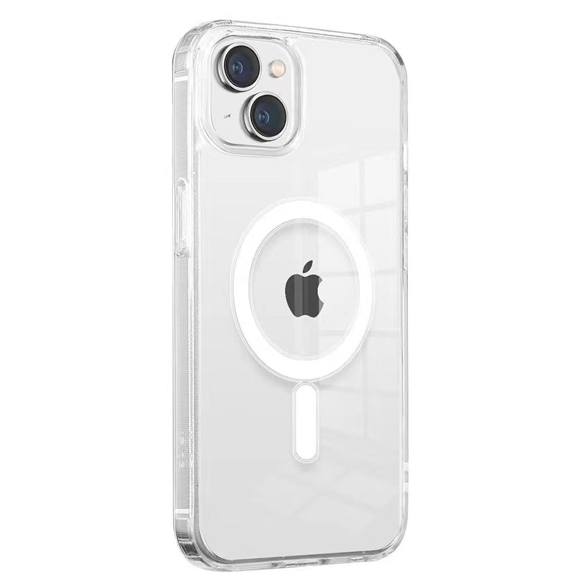 Apple iPhone 14 Plus Kılıf M-safe Şarj Özellikli Şeffaf Sert PC Zore Embos Kapak Renksiz