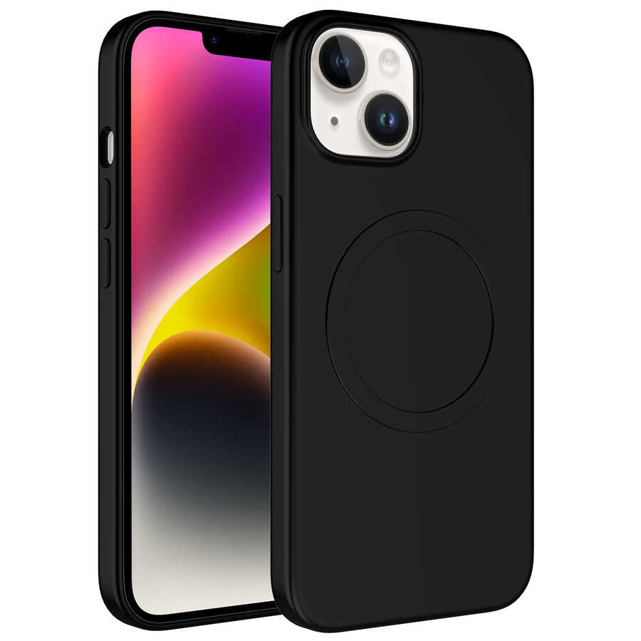 Apple iPhone 14 Plus Kılıf M-safe Wireless Şarj Özellikli Pastel Renk Silikon Zore Plas Kapak Siyah