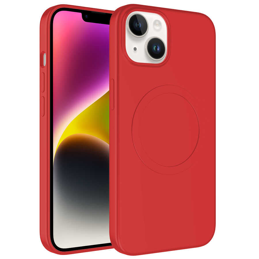 Apple iPhone 14 Plus Kılıf M-safe Wireless Şarj Özellikli Pastel Renk Silikon Zore Plas Kapak Kırmızı