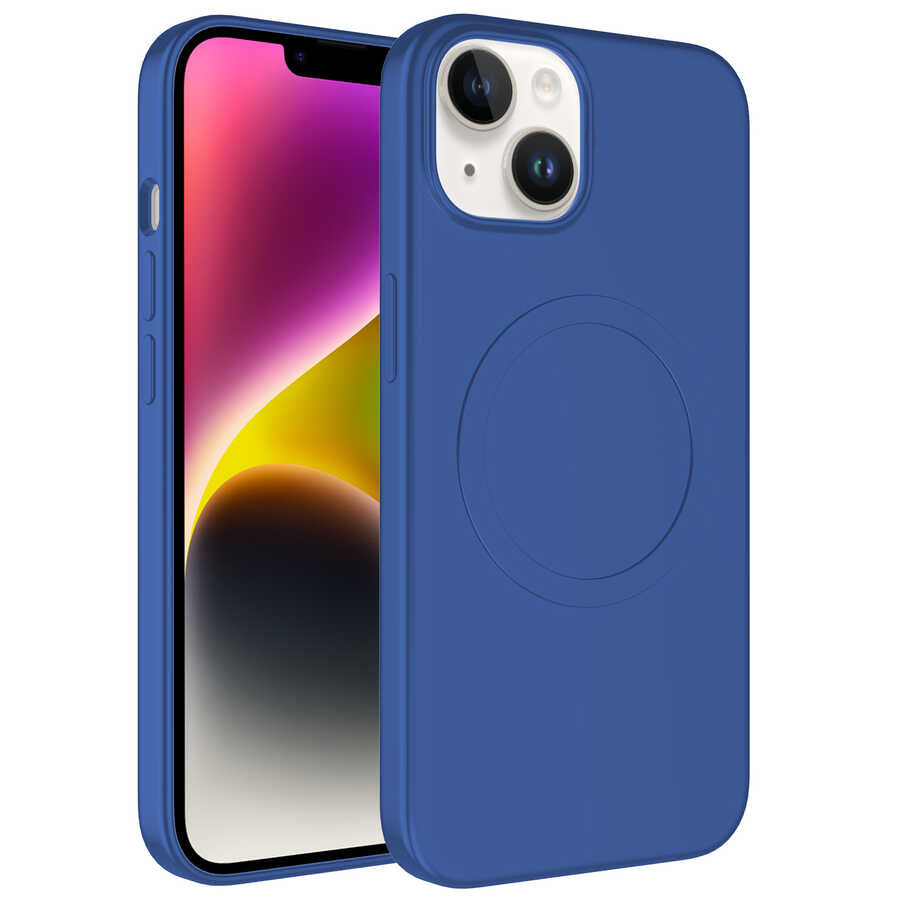 Apple iPhone 14 Plus Kılıf M-safe Wireless Şarj Özellikli Pastel Renk Silikon Zore Plas Kapak Lavendery Gray