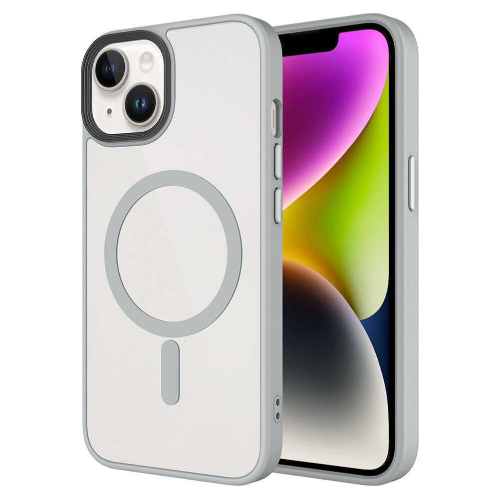 Apple iPhone 14 Plus Kılıf Mat Arka Yüzey Wireless Şarj Özellikli Zore Flet M-safe Kapak Gri