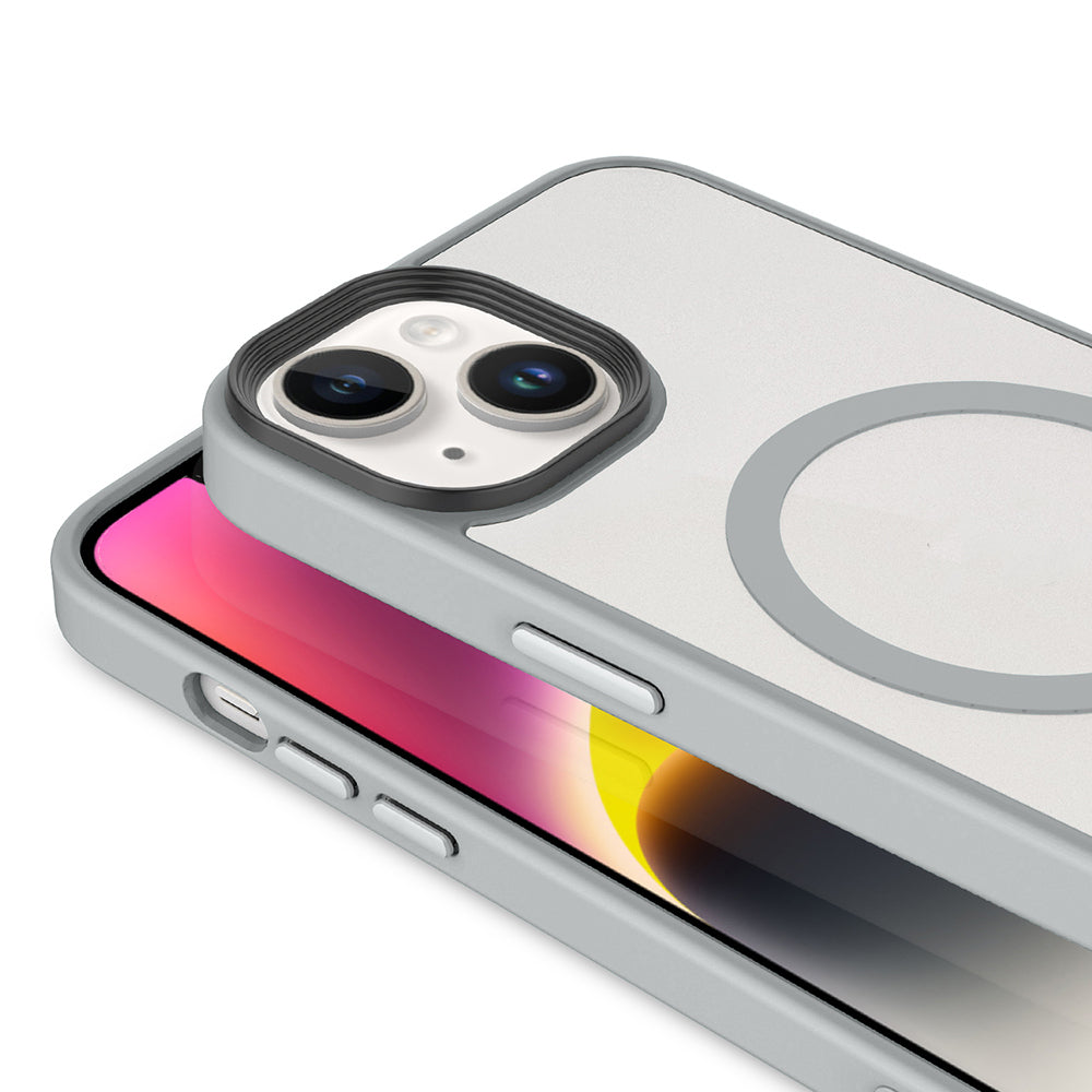 Apple iPhone 14 Plus Kılıf Mat Arka Yüzey Wireless Şarj Özellikli Zore Flet M-safe Kapak Mavi
