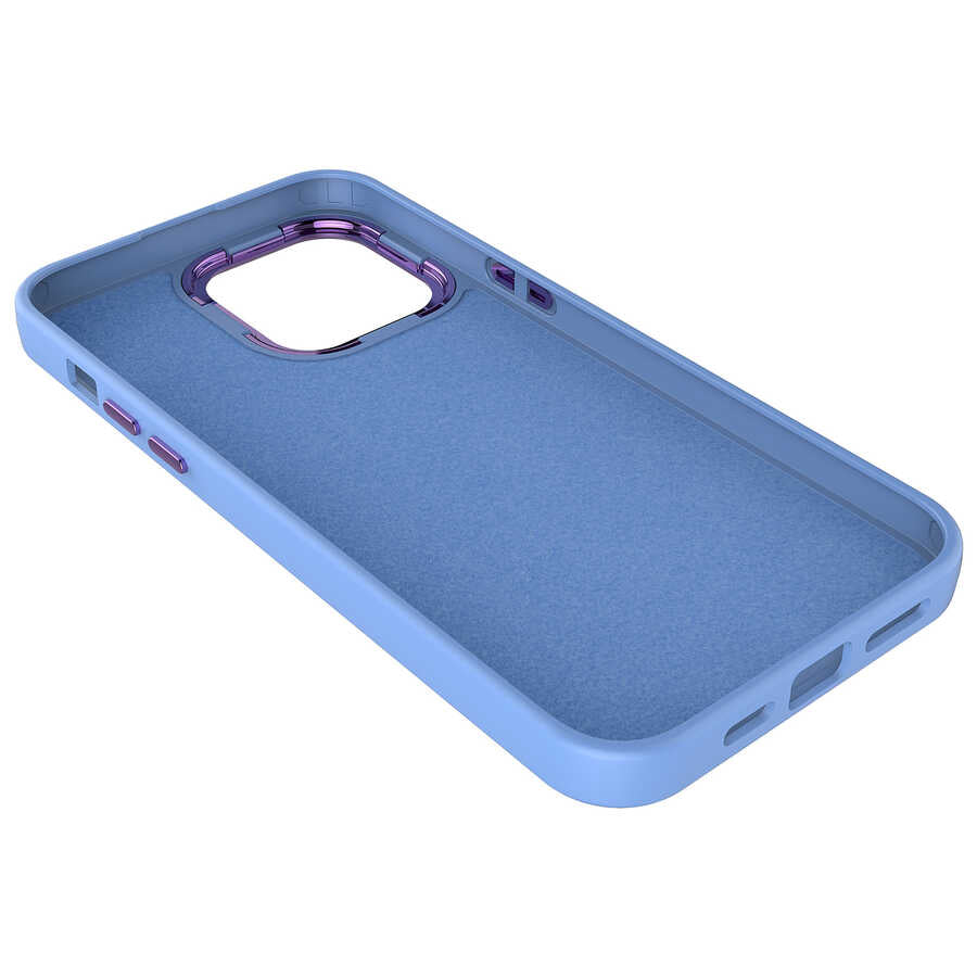 Apple iPhone 14 Plus Kılıf Metal Çerçeve ve Buton Tasarımlı Silikon Zore Luna Kapak Lavendery Gray