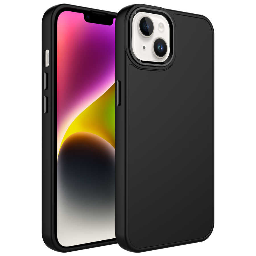Apple iPhone 14 Plus Kılıf Metal Çerçeve ve Buton Tasarımlı Silikon Zore Luna Kapak Siyah