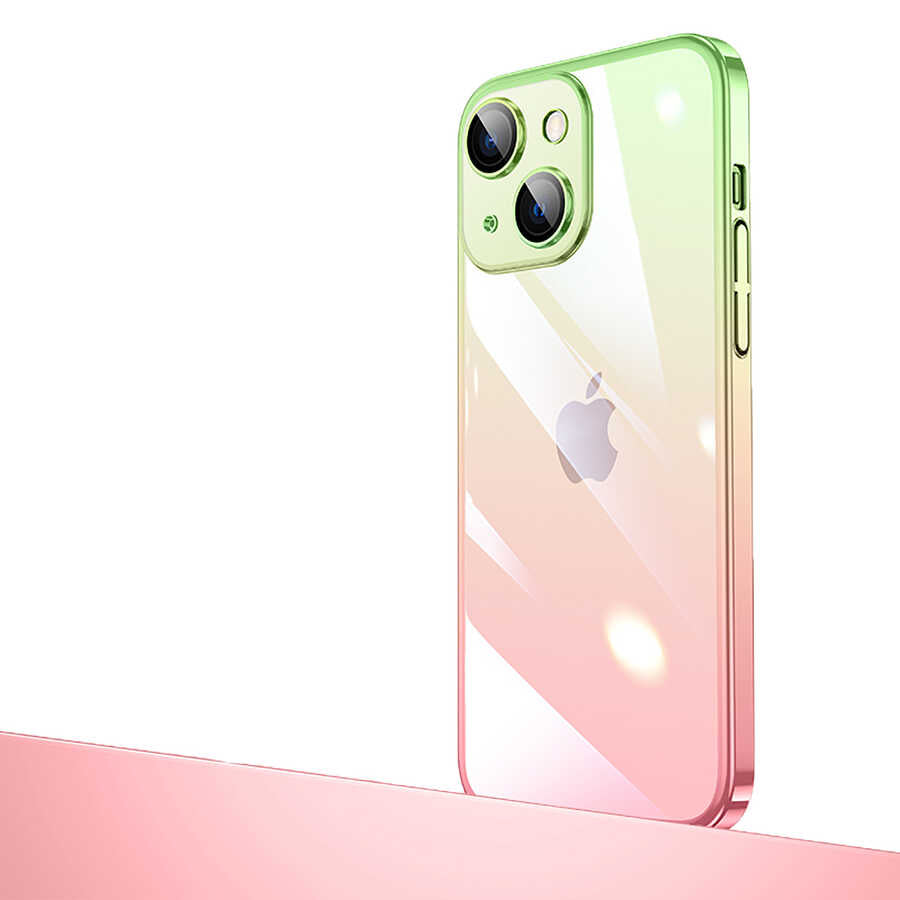 Apple iPhone 14 Plus Kılıf Parlak Renk Geçişli Kamera Korumalı Zore Senkron Kapak Pembe-Yeşil