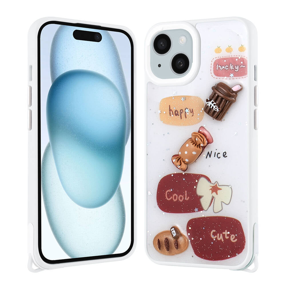 Apple iPhone 14 Plus Kılıf Parlayan Simli Kabartma Figürlü Zore Cevze Kapak Mor Ayı