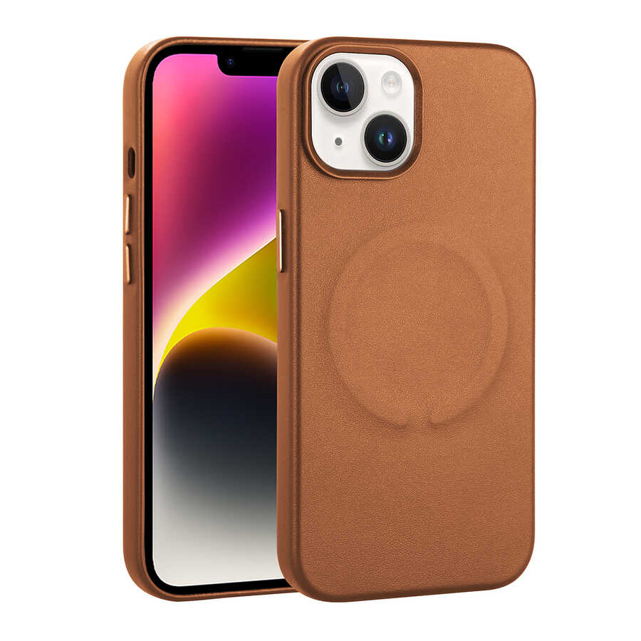 Apple iPhone 14 Plus Kılıf PU Deri M-safe Wireless Şarj Özellikli Zore Derix Kapak Mavi