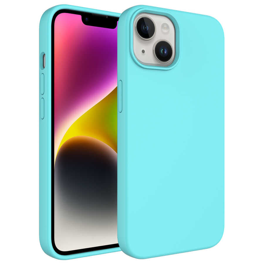 Apple iPhone 14 Plus Kılıf Sıvı Teknolojili Silinebilir Sert Zore Kivi Kapak Turkuaz
