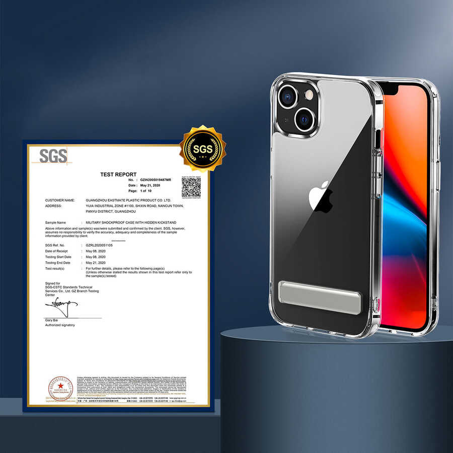 Apple iPhone 14 Plus Kılıf Standlı Şeffaf Silikon Zore L-Stand Kapak Renksiz