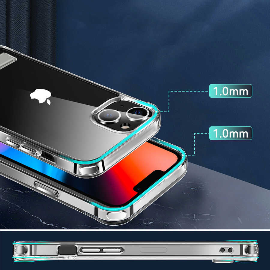 Apple iPhone 14 Plus Kılıf Standlı Şeffaf Silikon Zore L-Stand Kapak Renksiz