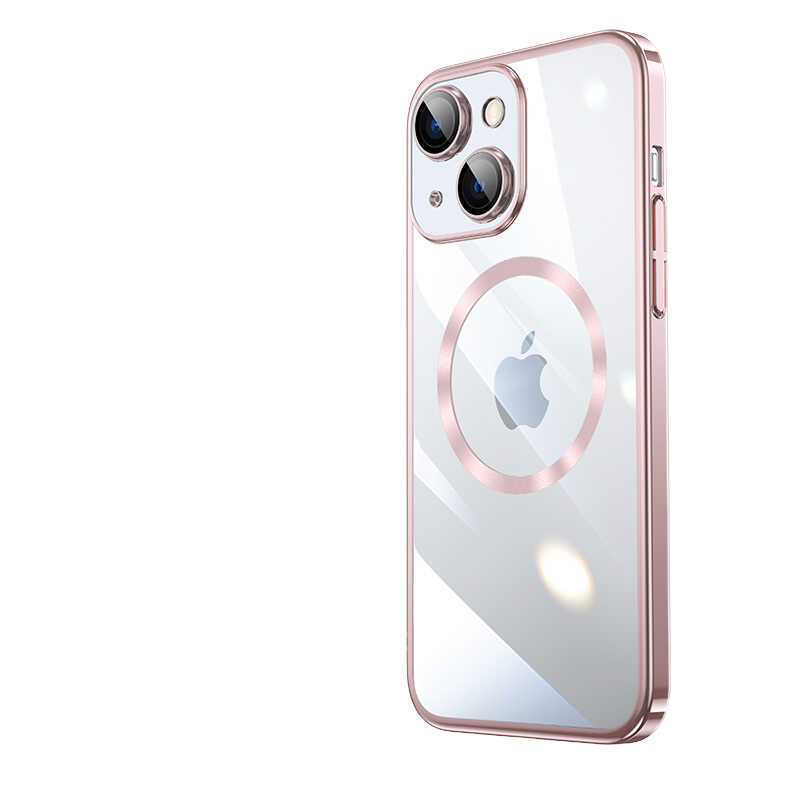 Apple iPhone 14 Plus Kılıf Wireless Şarj Özellikli Sert PC Zore Riksos M-safe Kapak Rose Gold