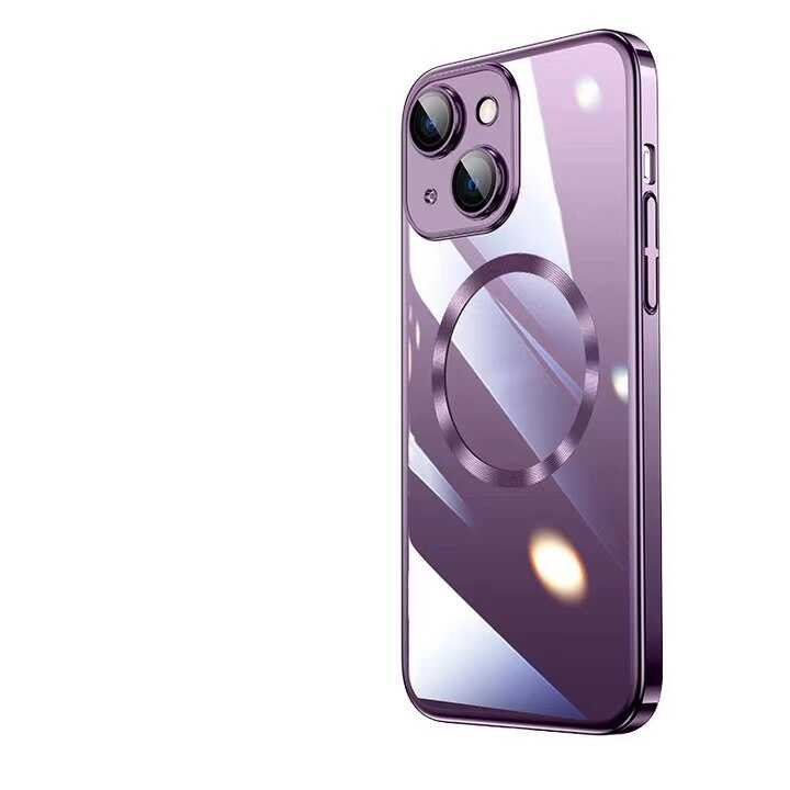 Apple iPhone 14 Plus Kılıf Wireless Şarj Özellikli Sert PC Zore Riksos M-safe Kapak Derin Mor