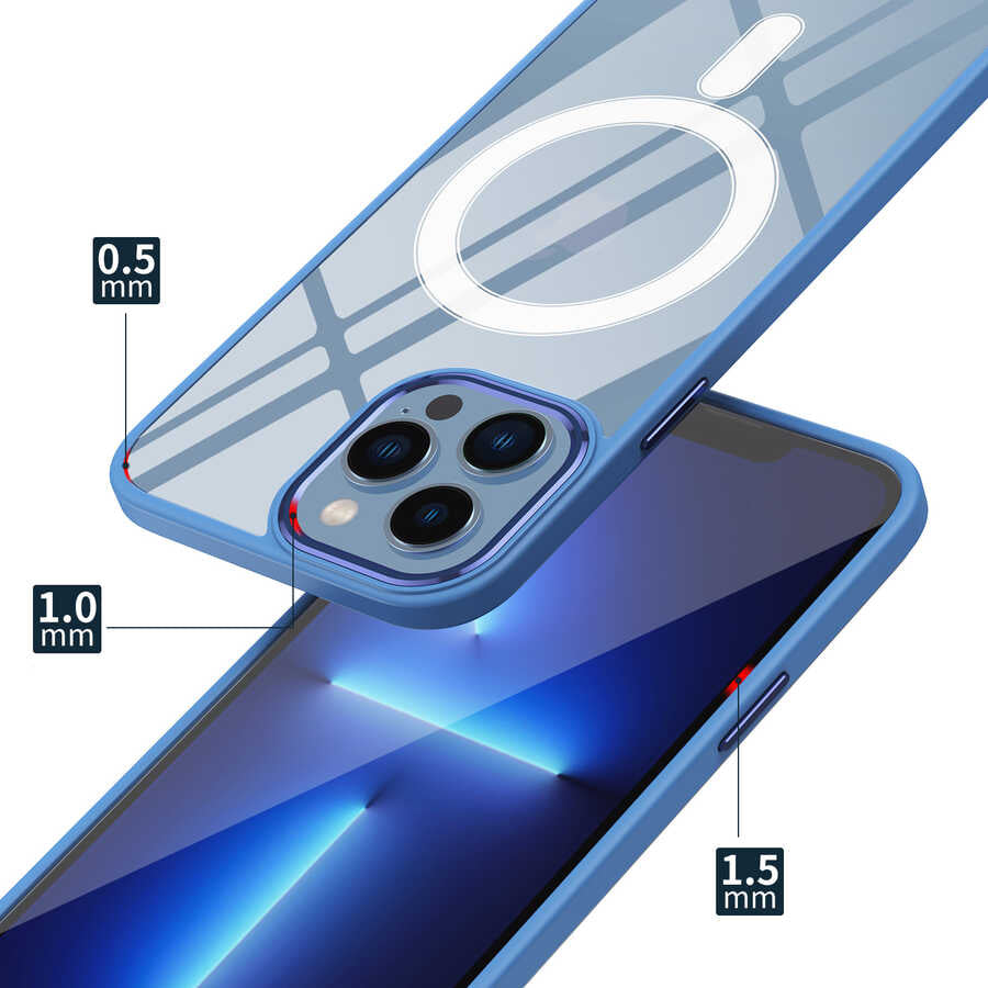 Apple iPhone 14 Plus Kılıf Wireless Şarj Özellikli Zore Krom M-safe Silikon Kapak Lila