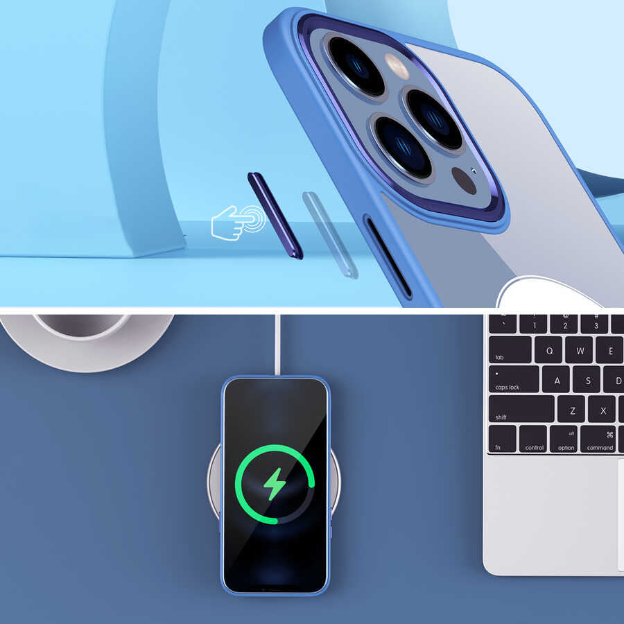 Apple iPhone 14 Plus Kılıf Wireless Şarj Özellikli Zore Krom M-safe Silikon Kapak Lila