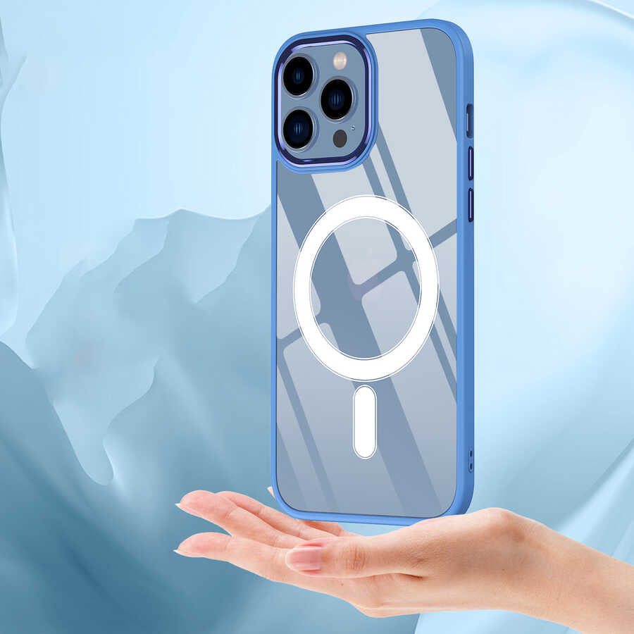 Apple iPhone 14 Plus Kılıf Wireless Şarj Özellikli Zore Krom M-safe Silikon Kapak Lila