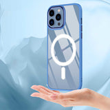 Apple iPhone 14 Plus Kılıf Wireless Şarj Özellikli Zore Krom M-safe Silikon Kapak Lila