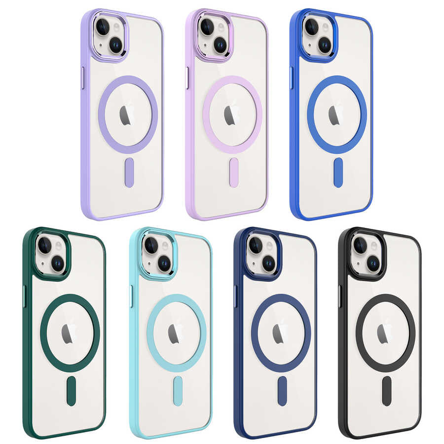 Apple iPhone 14 Plus Kılıf Wireless Şarj Özellikli Zore Krom M-safe Silikon Kapak Lila