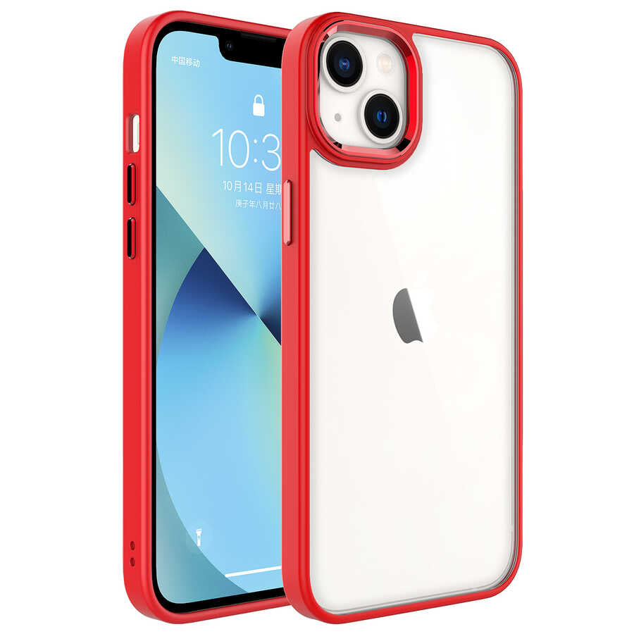 Apple iPhone 14 Plus Kılıf Zore Krom Kapak Kırmızı