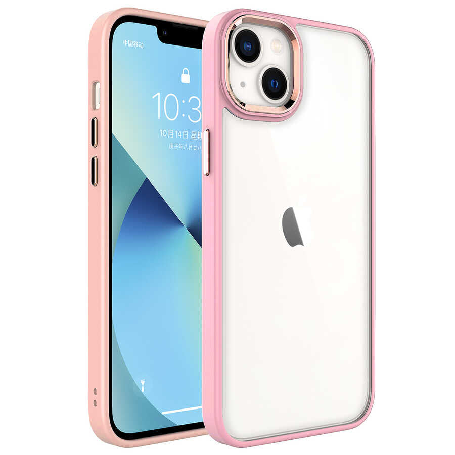 Apple iPhone 14 Plus Kılıf Zore Krom Kapak Pembe Açık
