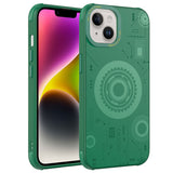 Apple iPhone 14 Plus Kılıf Zore Wireless Şarj Özellikli Desenli Hot Kapak Koyu Yeşil
