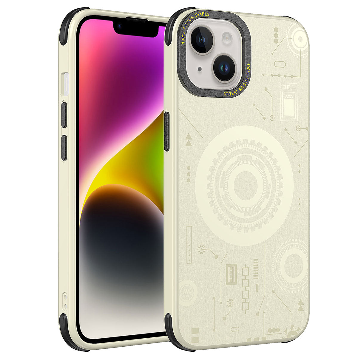 Apple iPhone 14 Plus Kılıf Zore Wireless Şarj Özellikli Desenli Hot Kapak Siyah