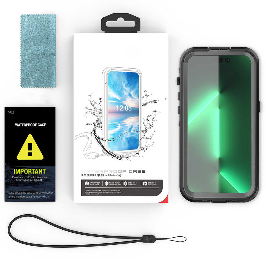 Apple iPhone 14 Pro Kılıf 1-1 Su Geçirmez Kılıf Siyah