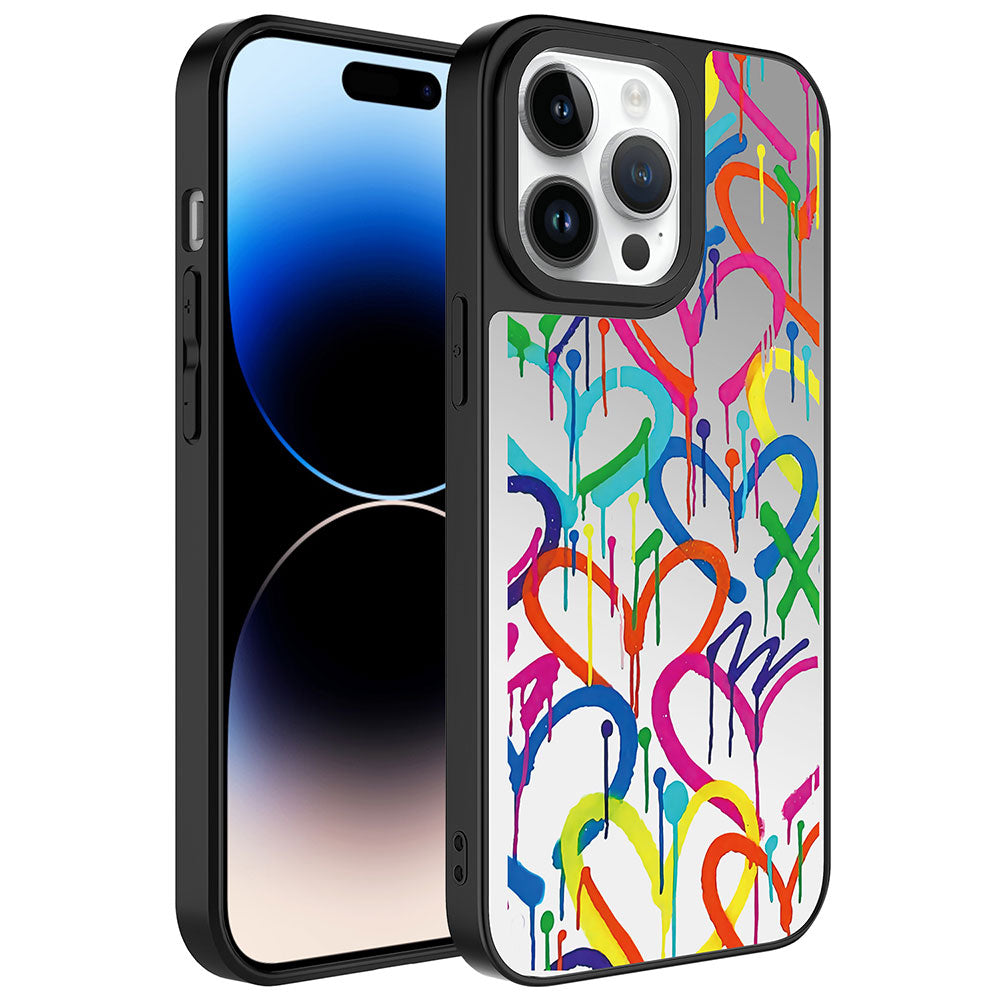 Apple iPhone 14 Pro Kılıf Aynalı Desenli Kamera Korumalı Parlak Zore Mirror Kapak Kalp