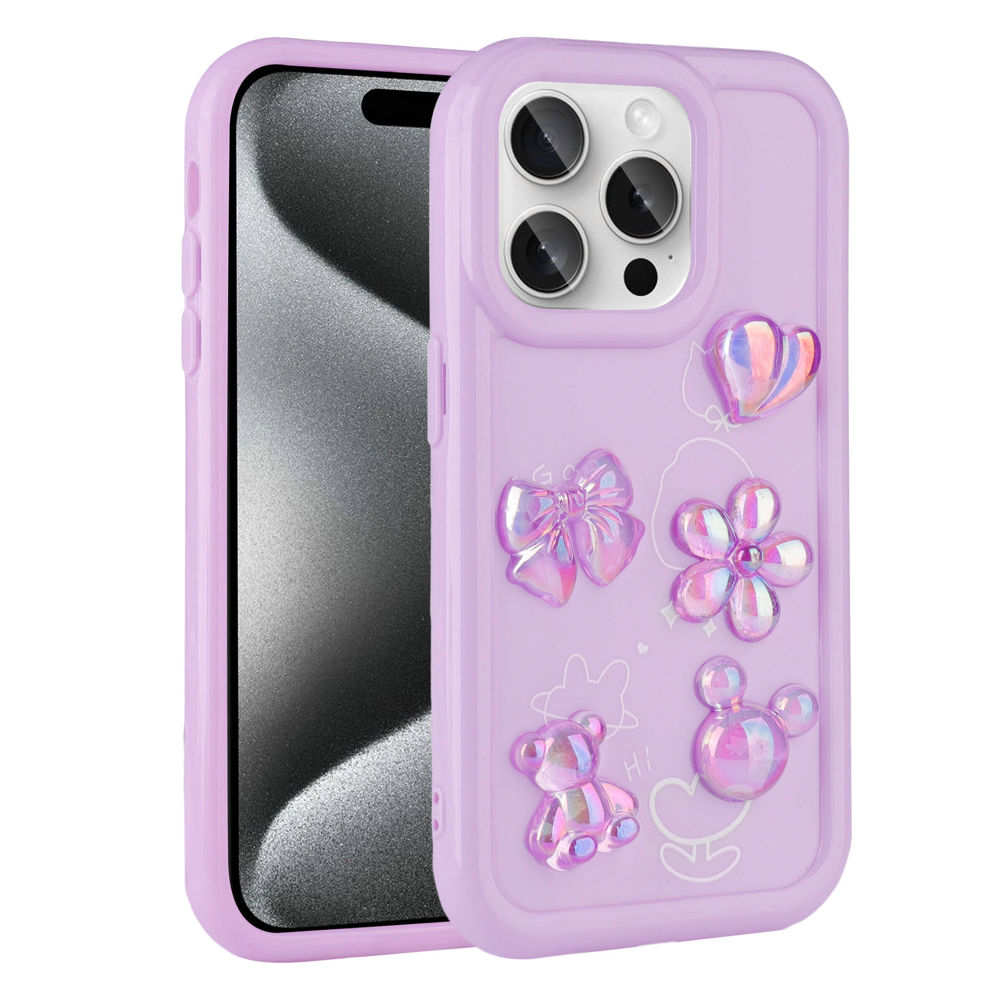 Apple iPhone 14 Pro Kılıf Kabartma Figürlü Parlak Zore Toys Silikon Kapak Mor