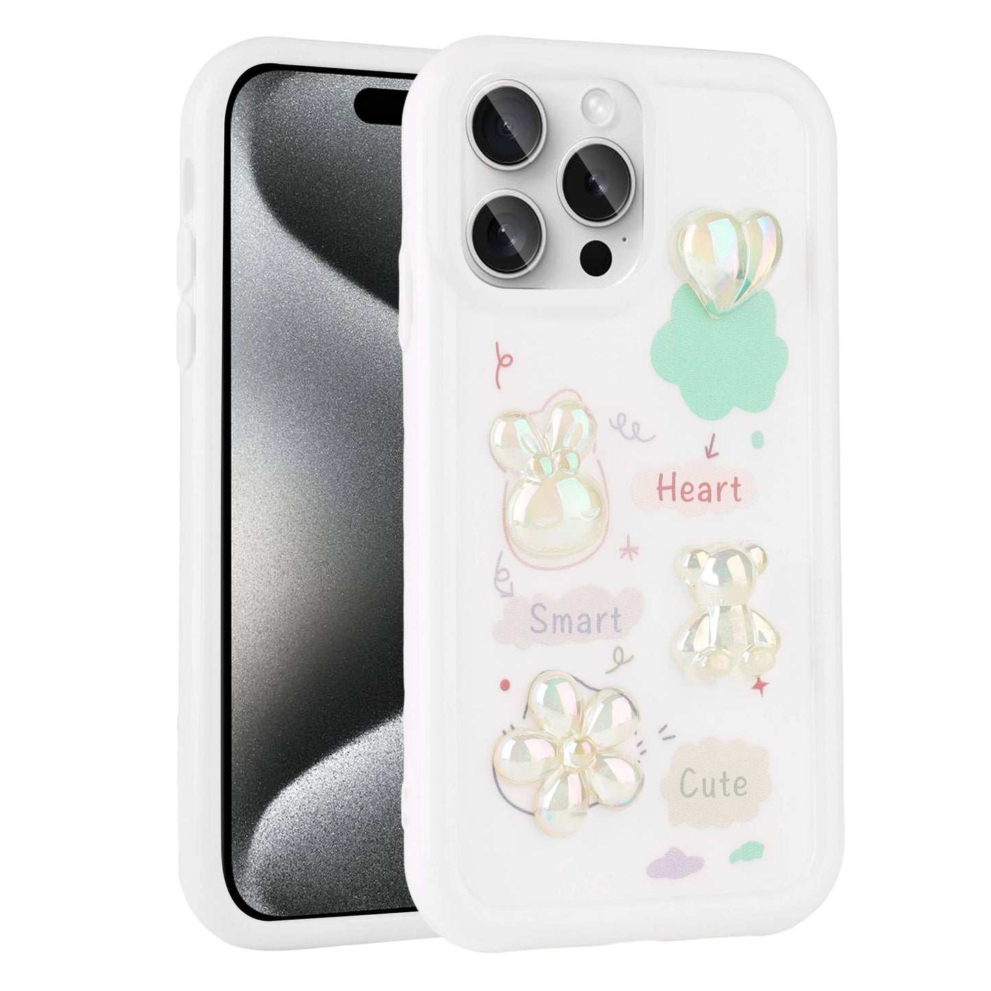 Apple iPhone 14 Pro Kılıf Kabartma Figürlü Parlak Zore Toys Silikon Kapak Pembe