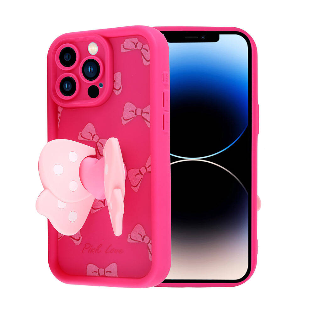 Apple iPhone 14 Pro Kılıf Kamera Korumalı Figür Tasarımlı Zore Kapya Kapak Pembe Açık
