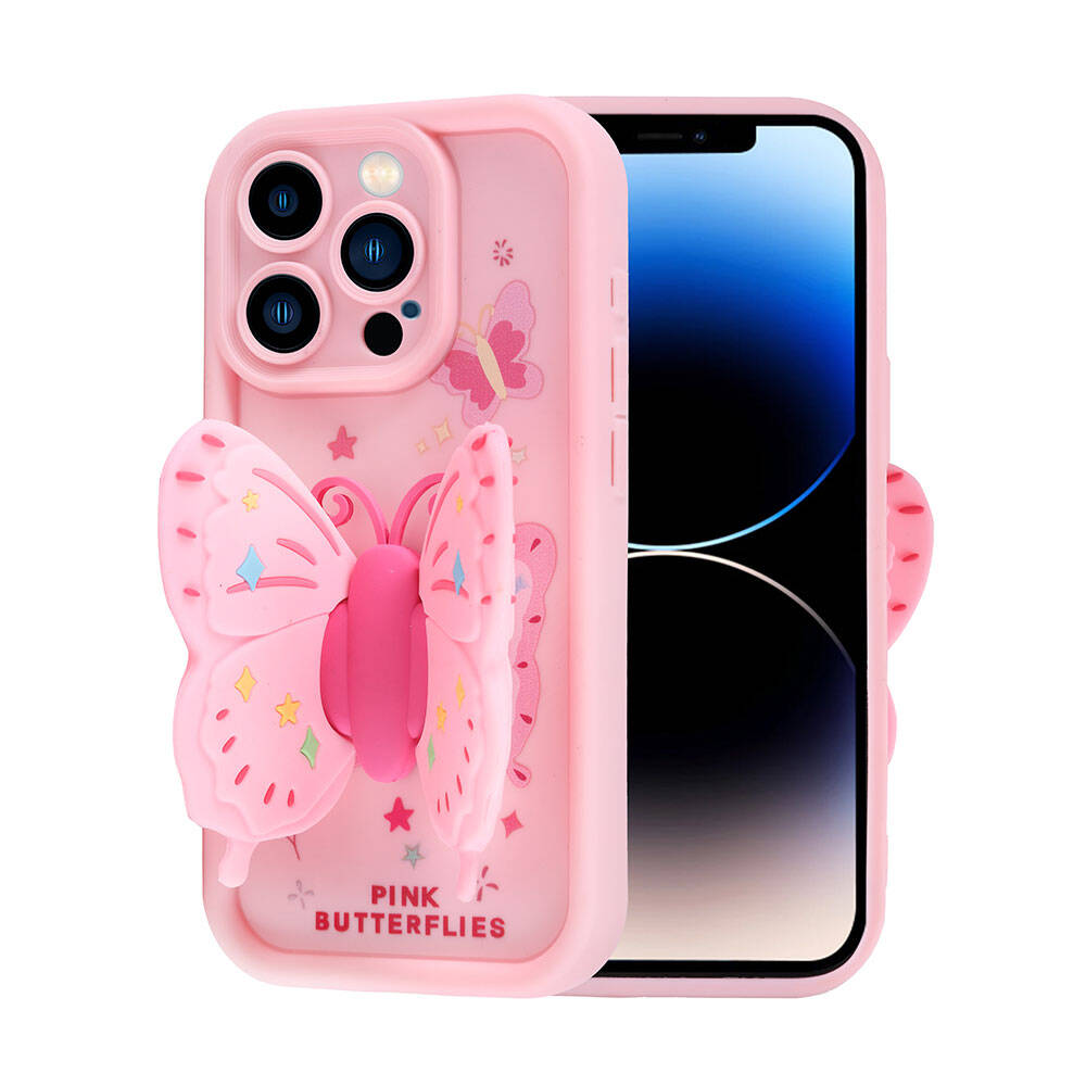 Apple iPhone 14 Pro Kılıf Kamera Korumalı Figür Tasarımlı Zore Kapya Kapak Pembe Açık