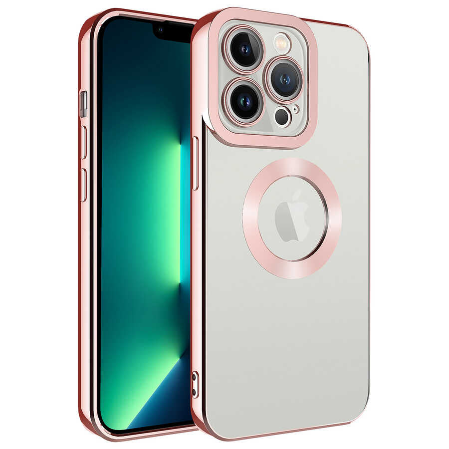 Apple iPhone 14 Pro Kılıf Kamera Korumalı Logo Gösteren Zore Omega Kapak Rose Gold