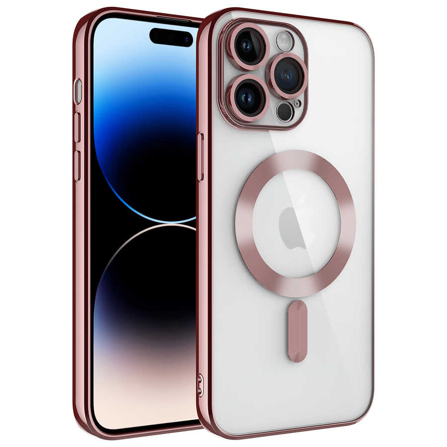 Apple iPhone 14 Pro Kılıf Kamera Korumalı M-safe Wireless Şarj Özellikli Zore Demre Kapak Derin Mor