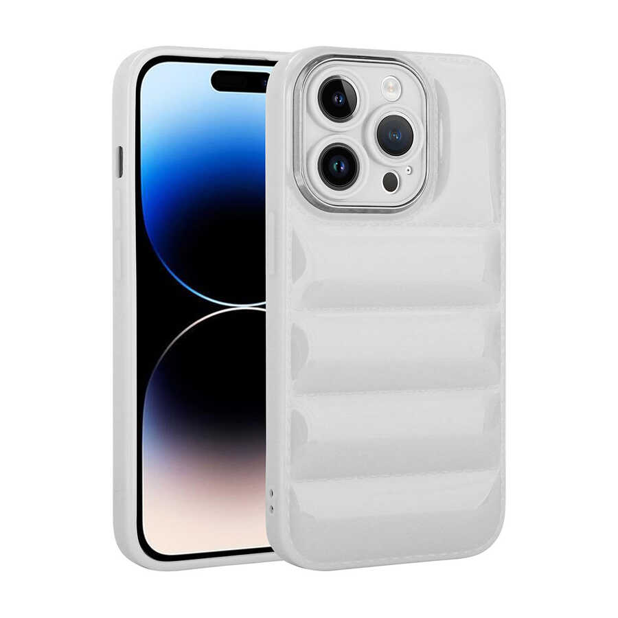 Apple iPhone 14 Pro Kılıf Kamera Korumalı Parlak Airbag'li Zore Galya Kapak Beyaz