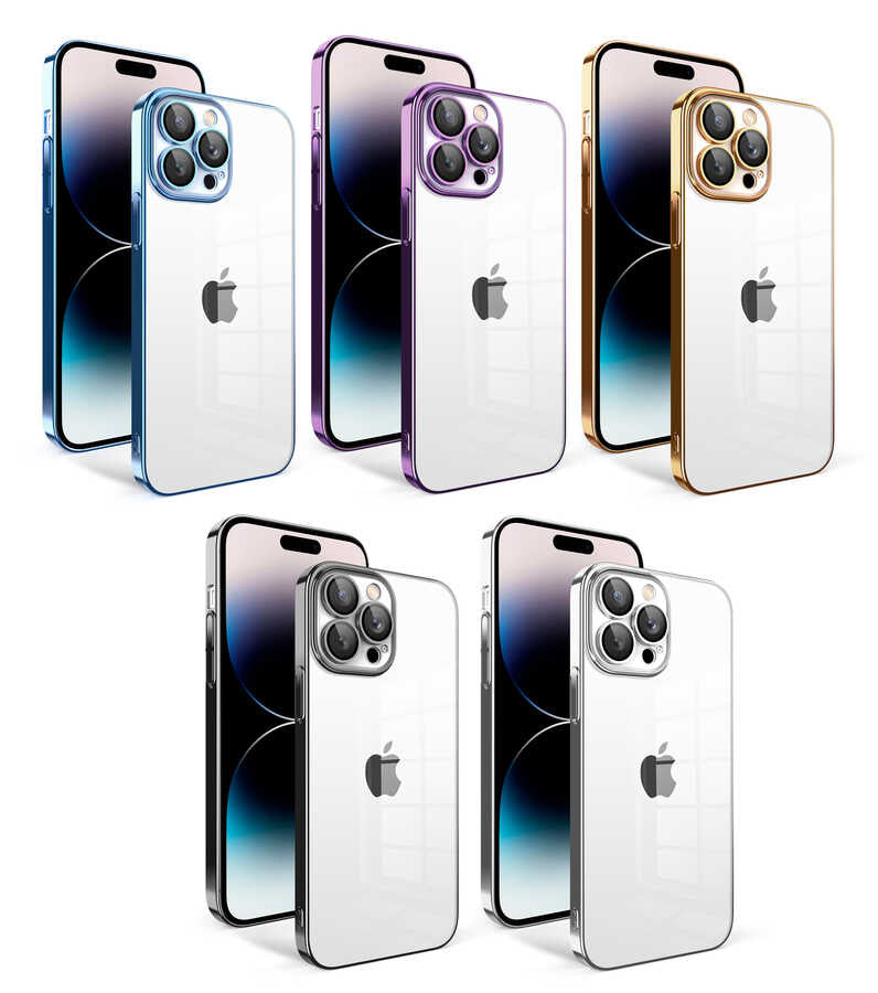 Apple iPhone 14 Pro Kılıf Kamera Korumalı Renkli Çerçeveli Zore Garaj Kapak Mavi Açık